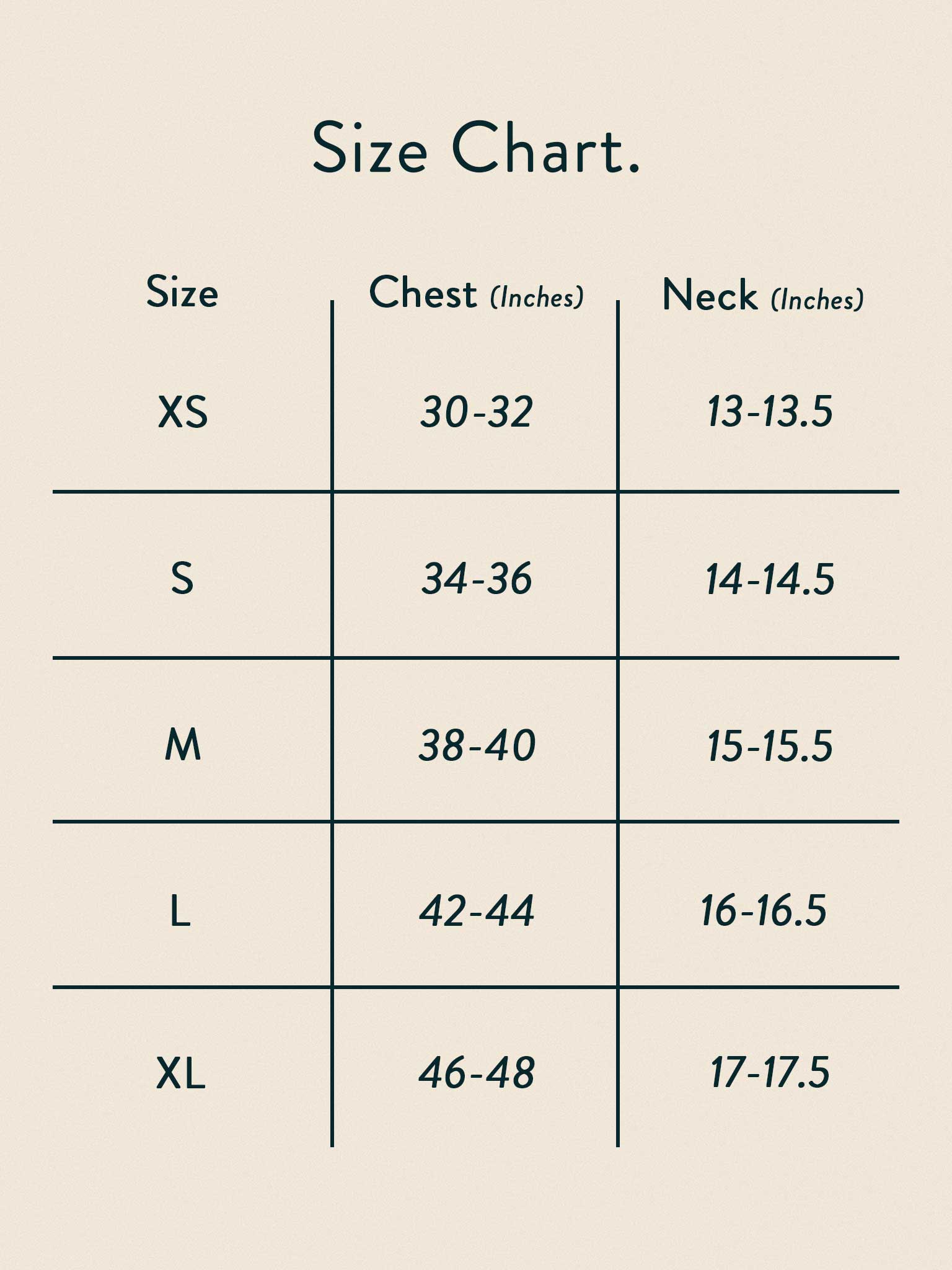 Nuzest T-Shirt size chart